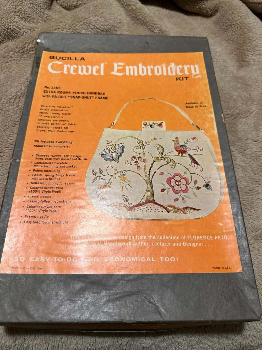 Bucilla Crewel Embroidery Kit No. 1385 Extra Roomy Pouch Handbag